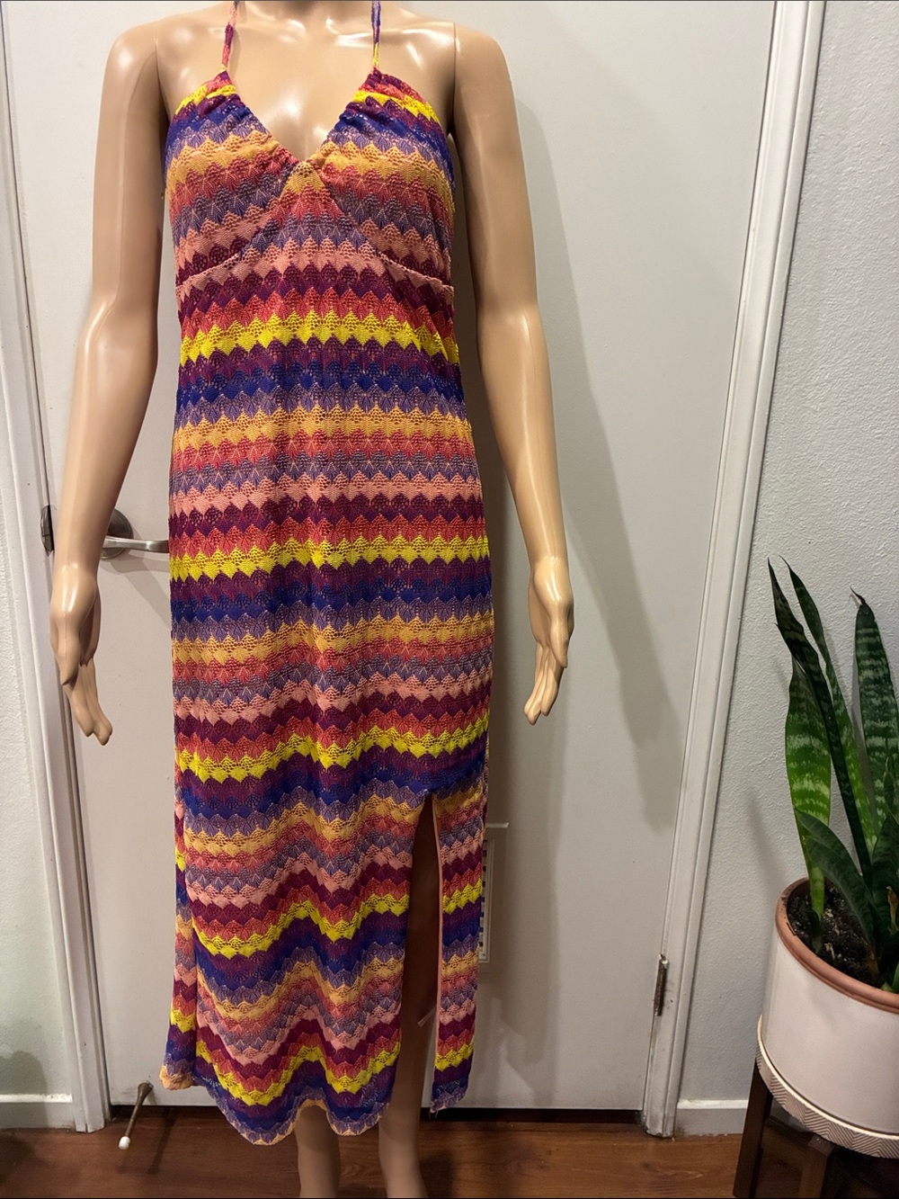 wild fable Multicolor Chevron Maxi Dress with Side Slit